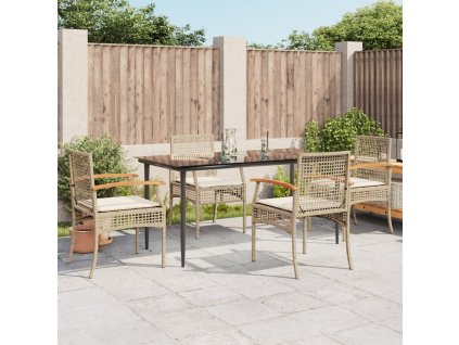 5dílný zahradní jídelní set s poduškami béžový polyratan 3213627