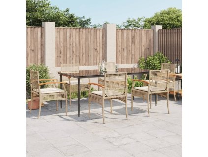 7dílný zahradní jídelní set s poduškami béžový polyratan 3213629