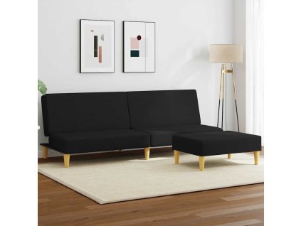2místná rozkládací pohovka s podnožkou černá textil 3216226