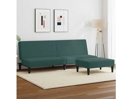 2místná rozkládací pohovka s podnožkou tmavě zelená samet 3216233