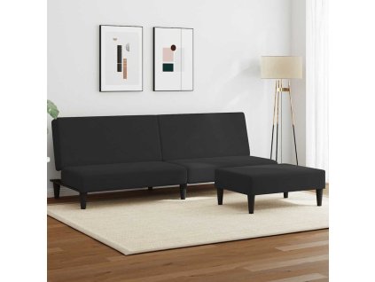 2místná rozkládací pohovka s podnožkou černá samet 3216234