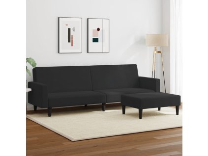 2místná rozkládací pohovka s podnožkou černá samet 3216239