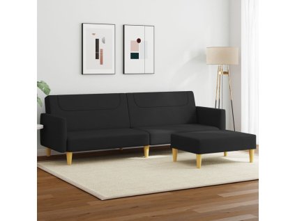 2místná rozkládací pohovka s podnožkou černá textil 3216245