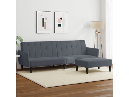 2místná rozkládací pohovka s podnožkou tmavě šedá samet 3216251