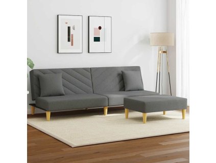 2místná rozkládací pohovka polštáře podnožka tmavě šedá textil 3216256