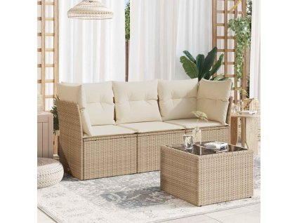 4dílná zahradní sedací souprava s poduškami béžová polyratan 3217218
