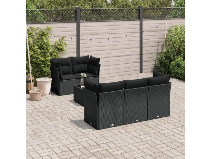 6dílná zahradní sedací souprava s poduškami černá polyratan 3217245