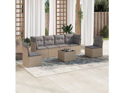 7dílná zahradní sedací souprava s poduškami béžová polyratan 3217379