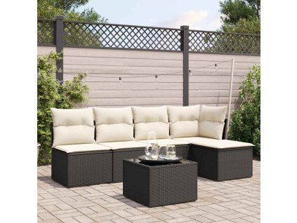 6dílná zahradní sedací souprava s poduškami černá polyratan 3217526