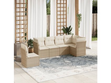 6dílná zahradní sedací souprava s poduškami béžová polyratan 3217698