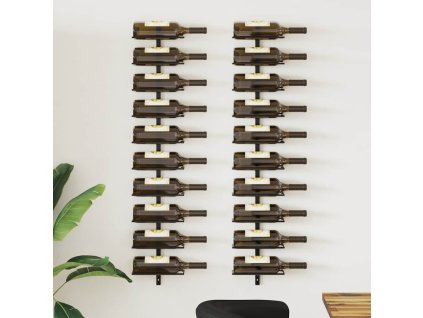 Nástěnný stojan na víno na 20 lahví 2 ks černý kov 289567