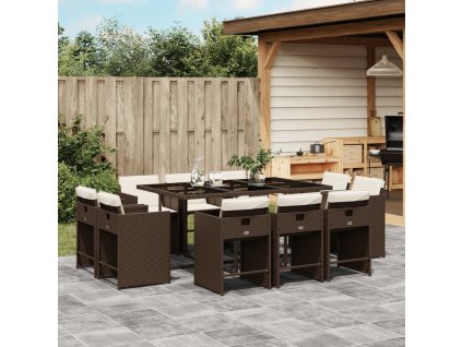 11dílný zahradní jídelní set s poduškami hnědý polyratan 3211209