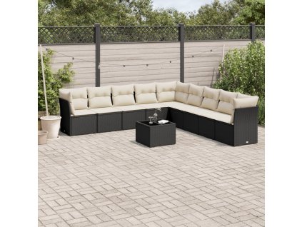 10dílná zahradní sedací souprava s poduškami černá polyratan 3217786