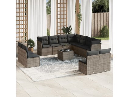 12dílná zahradní sedací souprava s poduškami šedá polyratan 3217830