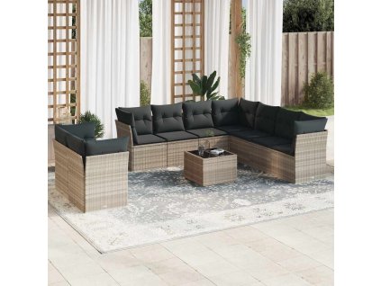 10dílná zahradní sedací souprava podušky světle šedá polyratan 3217852