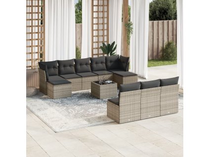 11dílná zahradní sedací souprava s poduškami šedá polyratan 3218300