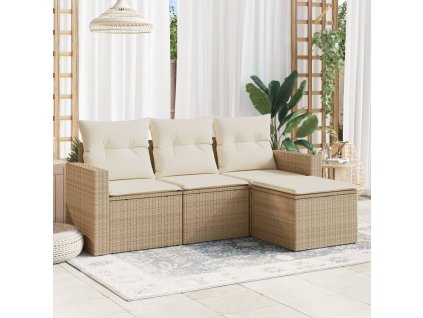 4dílná zahradní sedací souprava s poduškami béžová polyratan 3218858