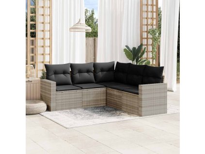 5dílná zahradní sedací souprava a podušky světle šedá polyratan 3218942