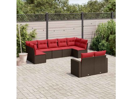9dílná zahradní sedací souprava s poduškami hnědá polyratan 3219414