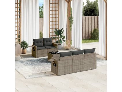 6dílná zahradní sedací souprava s poduškami šedá polyratan 3219899