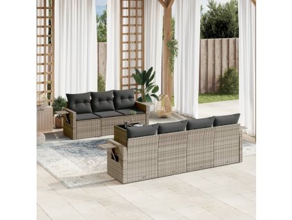 8dílná zahradní sedací souprava s poduškami šedá polyratan 3219929