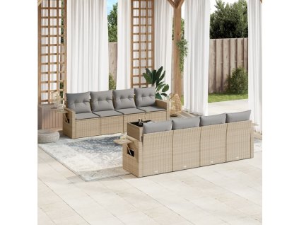 9dílná zahradní sedací souprava s poduškami béžová polyratan 3219948