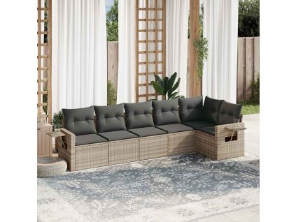 6dílná zahradní sedací souprava a podušky světle šedá polyratan 3220191