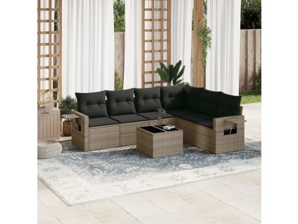 7dílná zahradní sedací souprava s poduškami šedá polyratan 3220219