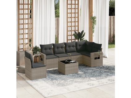 7dílná zahradní sedací souprava s poduškami šedá polyratan 3220239