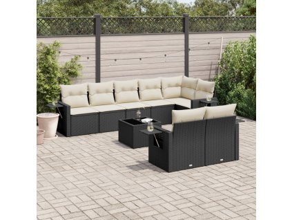 9dílná zahradní sedací souprava s poduškami černá polyratan 3220425