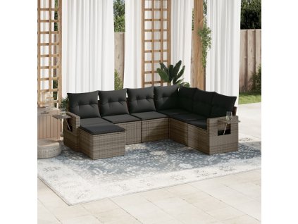 7dílná zahradní sedací souprava s poduškami šedá polyratan 3220499