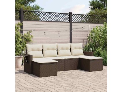 6dílná zahradní sedací souprava s poduškami hnědá polyratan 3220522