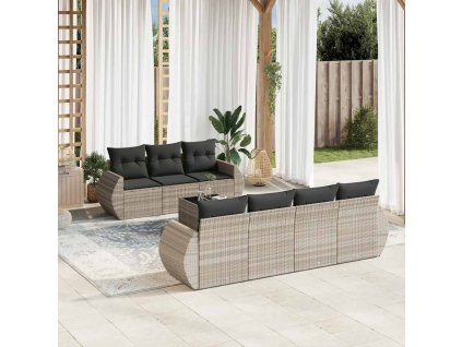 8dílná zahradní sedací souprava a podušky světle šedá polyratan 3221131