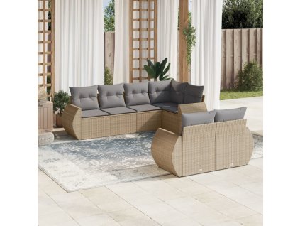 7dílná zahradní sedací souprava s poduškami béžová polyratan 3221608