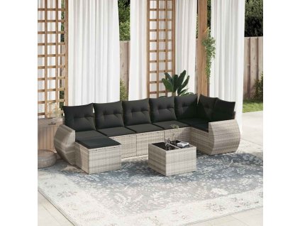 8dílná zahradní sedací souprava a podušky světle šedá polyratan 3221691