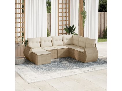 7dílná zahradní sedací souprava s poduškami béžová polyratan 3221697