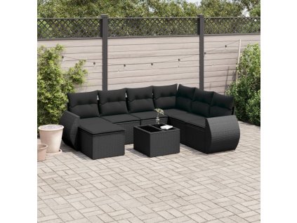8dílná zahradní sedací souprava s poduškami černá polyratan 3221704