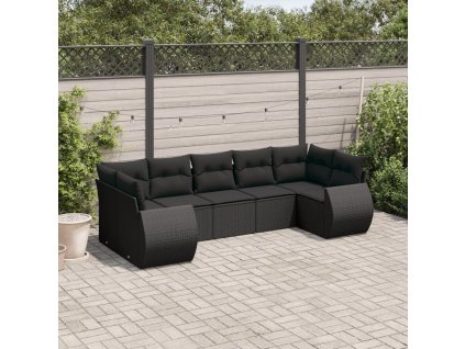 7dílná zahradní sedací souprava s poduškami černá polyratan 3221784