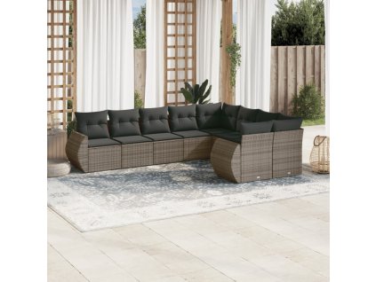 9dílná zahradní sedací souprava s poduškami šedá polyratan 3221839