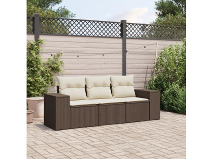 3dílná zahradní sedací souprava s poduškami hnědá polyratan 3222262