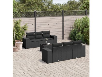 7dílná zahradní sedací souprava s poduškami černá polyratan 3222304