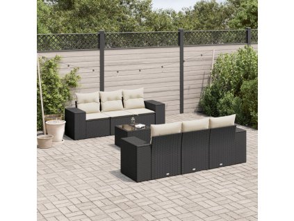 7dílná zahradní sedací souprava s poduškami černá polyratan 3222305