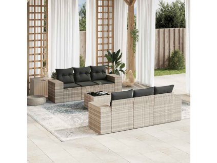 7dílná zahradní sedací souprava a podušky světle šedá polyratan 3222311