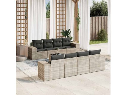 9dílná zahradní sedací souprava a podušky světle šedá polyratan 3222351
