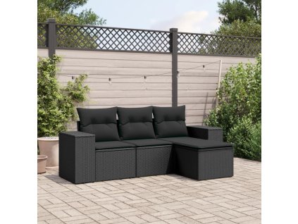 4dílná zahradní sedací souprava s poduškami černá polyratan 3222464