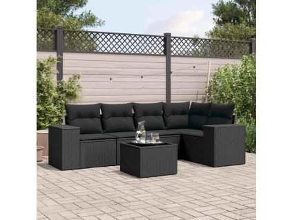 6dílná zahradní sedací souprava s poduškami černá polyratan 3222534