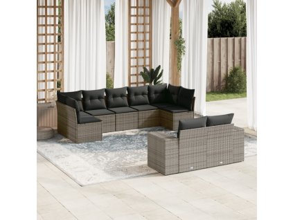9dílná zahradní sedací souprava s poduškami šedá polyratan 3223019