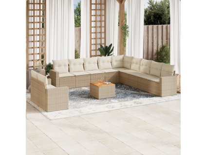 12dílná zahradní sedací souprava s poduškami béžová polyratan 3224203