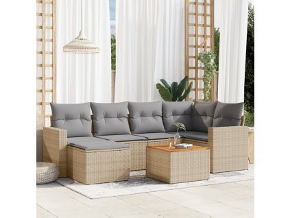 7dílná zahradní sedací souprava s poduškami béžová polyratan 3224225