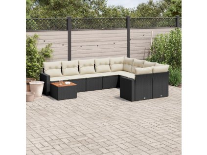 10dílná zahradní sedací souprava s poduškami černá polyratan 3224285